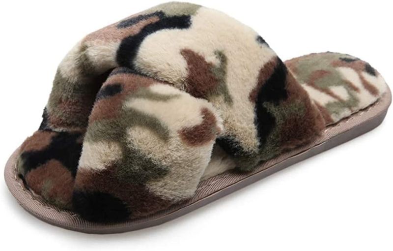 Photo 1 of [Size 40-41] Open Toe Comfortable Soft Plush Rubber Soles Anti-Slip Slippers [Camouflage]