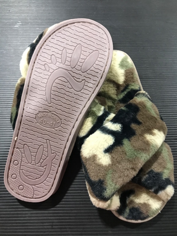 Photo 3 of [Size 40-41] Open Toe Comfortable Soft Plush Rubber Soles Anti-Slip Slippers [Camouflage]