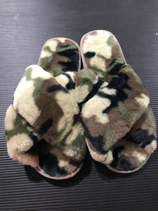 Photo 2 of [Size 40-41] Open Toe Comfortable Soft Plush Rubber Soles Anti-Slip Slippers [Camouflage]