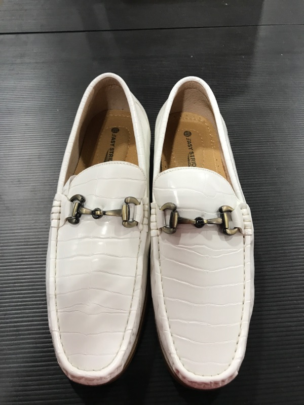 Photo 2 of [Size 10.5] Easy Strider Men’s Loafer Shoes | Sleek Slip On Dress & Casual Shoes with Elegant Silver Metal Buckle [White]