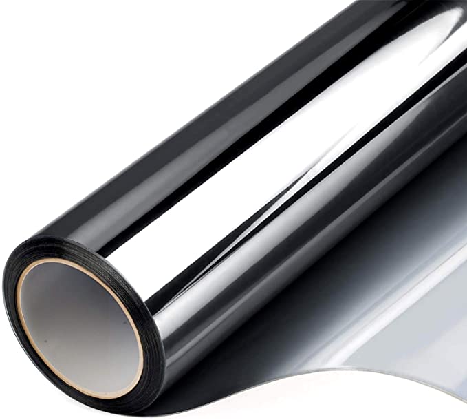 Photo 1 of  One Way Window Privacy Film, Window Tint for Home, Mirror Vinyl Roll Heat Control Anti UV Static Cling Sliding Door Coverings No Glue Garage Solar Paper 35.4inchesx32.8
