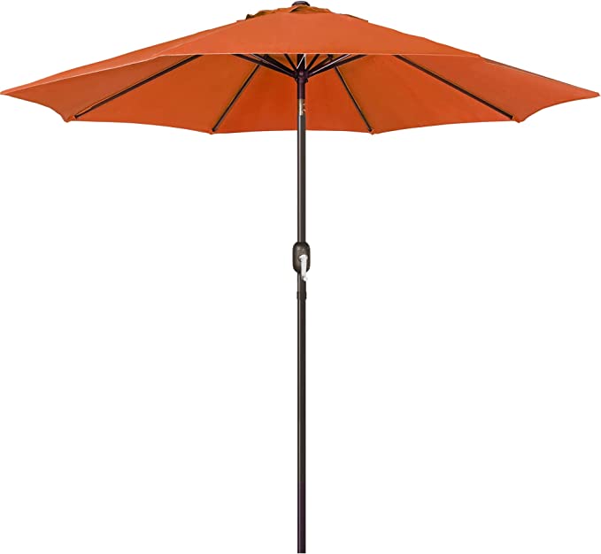 Photo 1 of Blissun 9' Outdoor Aluminum Patio Umbrella, Market Striped Umbrella with Push Button Tilt and Crank (Orange)
