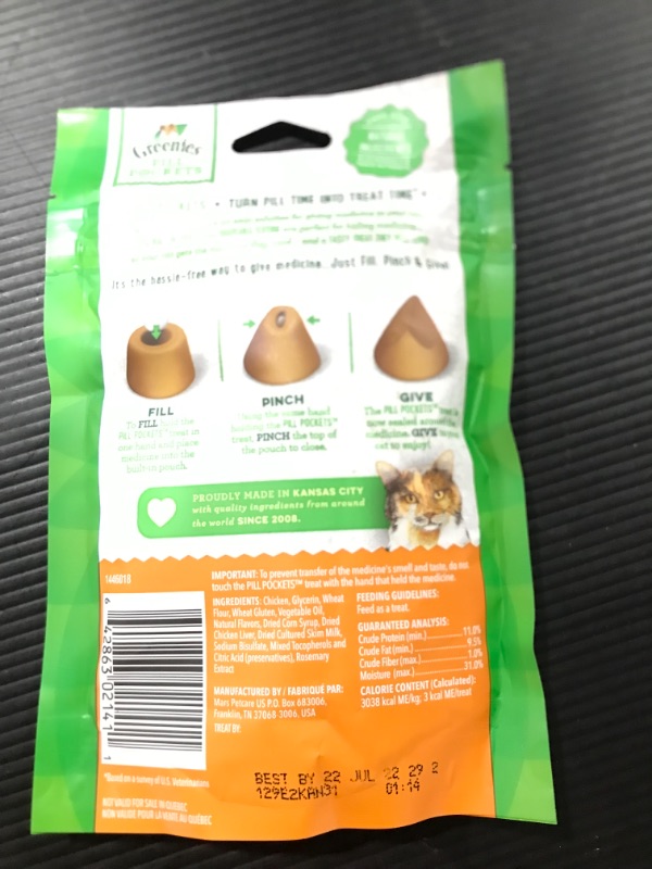 Photo 3 of [EXP 7-22] FELINE GREENIES PILL POCKETS for Cats Natural Soft Cat Treats, Chicken Flavor, 1.6 oz. Pack (45 Treats)