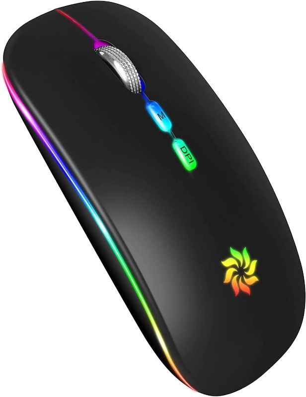 Photo 1 of LED Wireless Mouse Slim Silent Mouse 2.4G Rechargeable Wireless Computer Mouse Wireless Mouse for Laptop, MacBook, iPad, Chromebook, with USB & Type-c Receiver