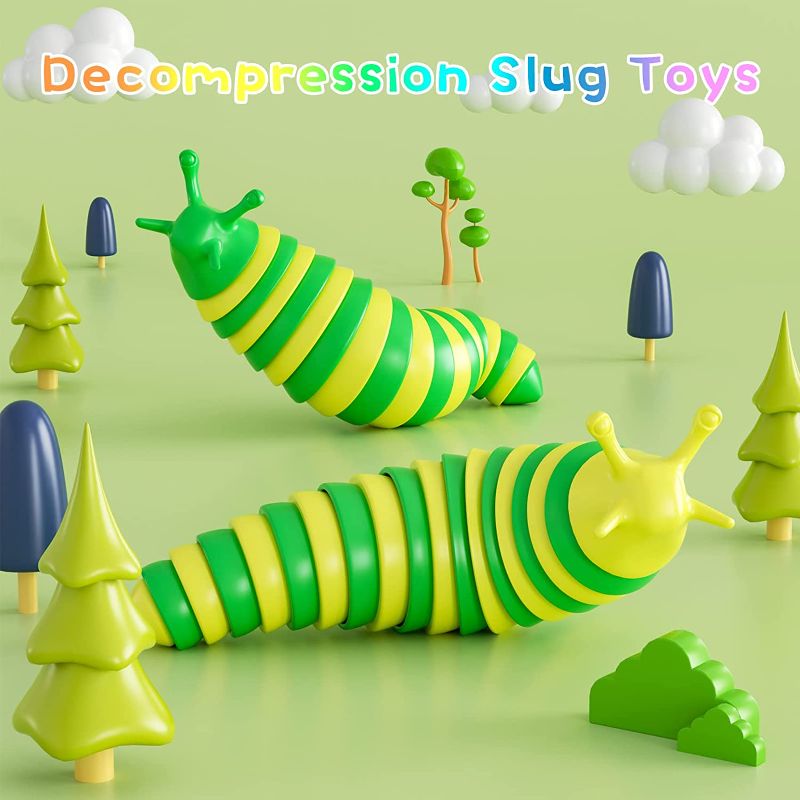 Photo 2 of Gardien Fidget Slug Mini Toys - 3D Articulated Stim Sensory Toy Gift for Kids (Yellow Head-Green)