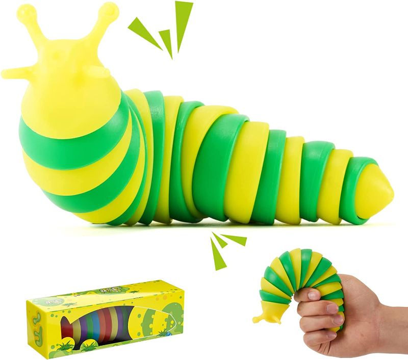 Photo 1 of Gardien Fidget Slug Mini Toys - 3D Articulated Stim Sensory Toy Gift for Kids (Yellow Head-Green)