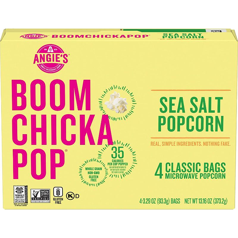 Photo 1 of Angie's BOOMCHICKAPOP Sea Salt Microwave Popcorn, 3.29 Oz Bags, 13.16 Oz Best By August 10 2022
