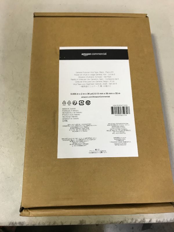 Photo 1 of AmazonCommercial General Purpose Vinyl Tape, 0.13mm x 2" x 33M, Black - pack of 6
