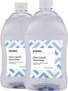 Photo 1 of Amazon Brand - Solimo Gentle & Mild Clear Liquid Hand Soap Refill, Triclosan-Free, 56 Fluid Ounces, Pack of 2
