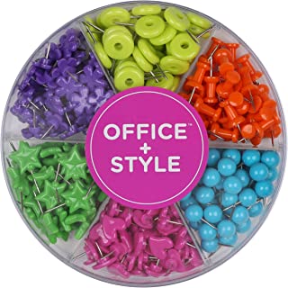 Photo 1 of Office Style Decorative Multi-Colored Shaped Push Pins for Home & Office, Six Colors for Different Projects in Reusable Organizing Container, 280 Pieces, by Office + Style (OS-280SHAPEPP)

