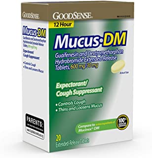 Photo 1 of `GoodSense Mucus DM Guaifenesin and Dextromethorphan Hydrobromide Extended-Release Tablets, 600 mg/30 mg; Expectorant and Cough Suppressant, 20 Count
20 Count (Pack of 1) EXP JUNE 2022