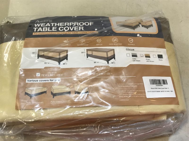 Photo 2 of Asinking Veranda Rectangular/Oval Patio Table Cover, Heavy Duty Waterproof Outdoor Furniture Covers 72" Wx 44" Dx 23" H, 600D UV-Coated Tough Canvas Outdoor Table Cover with Air Vents, Khaki & Brown
