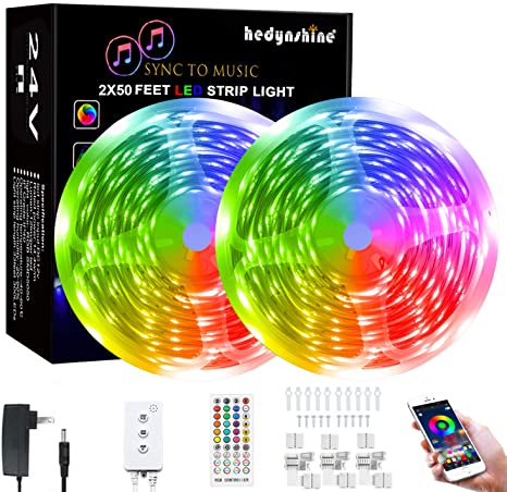 Photo 1 of 100Ft Smart LED Strip Lights, Hedynshine Dimmable Color Changing by 40Key Remote Controller Ultra Long Strip Lights, Sync to Music Light Strips 100feet
