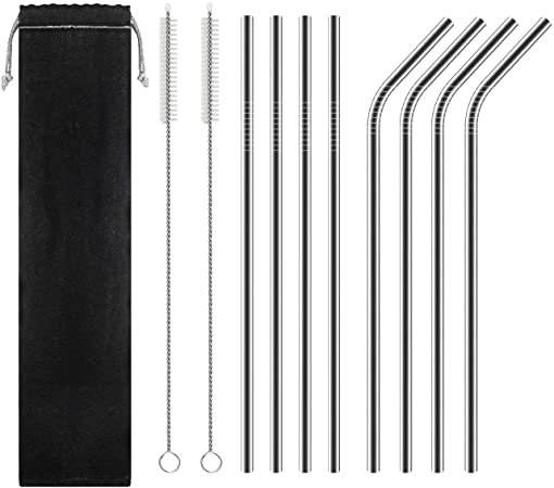 Photo 1 of Digitblue Stainless Steel Straws Set of 8 with Clean Brushes for 20/30oz Yeti Tumbler Starbucks, Extra Long Metal Drinking Straws, Primary Metal Color(10.5"*8)

