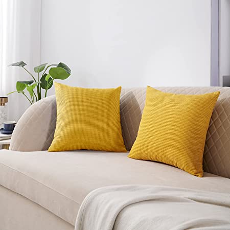 Photo 1 of BUHUA Pillow Covers Decorative Set of 2 Square Pillow Cases for Couch Cushion Sofa Bedroom Living Room,22x22 Inch,Ginger Yellow
