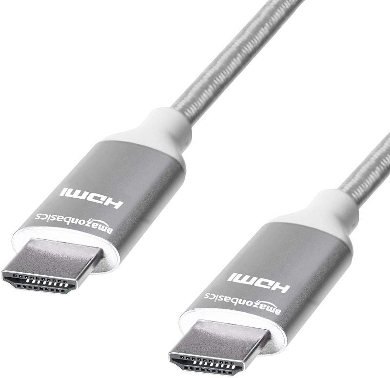 Photo 1 of Amazon Basics 10.2 Gbps High-Speed 4K HDMI Cable with Braided Cord, 3-Foot, Silver (2 pack) FACTORY SEALED