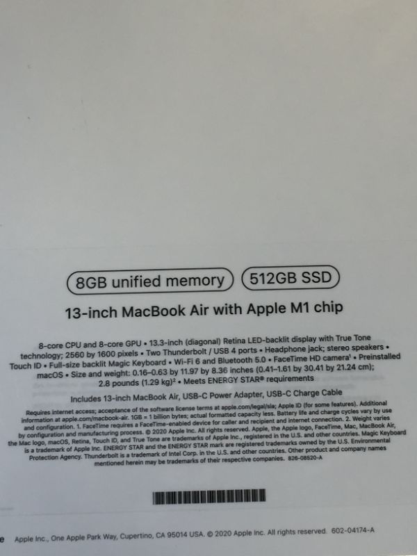 Photo 9 of Apple 13-in MacBook Air W Retina Display: M1, 8GB RAM, 512GB SSD - Space Gray (2020)
(factory sealed)