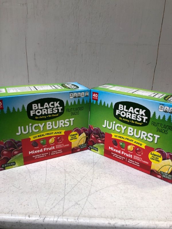 Photo 2 of 
Black Forest Fruit Snacks Juicy Bursts, Mixed Fruit, 0.8 Ounce (40 Count) Pack of 2
Freshest by 9/2021
