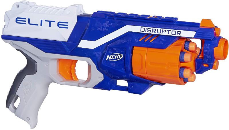 Photo 1 of NERF Disruptor Elite Blaster -- 6-Dart Rotating Drum, Slam Fire, Includes 6 Official Elite Darts