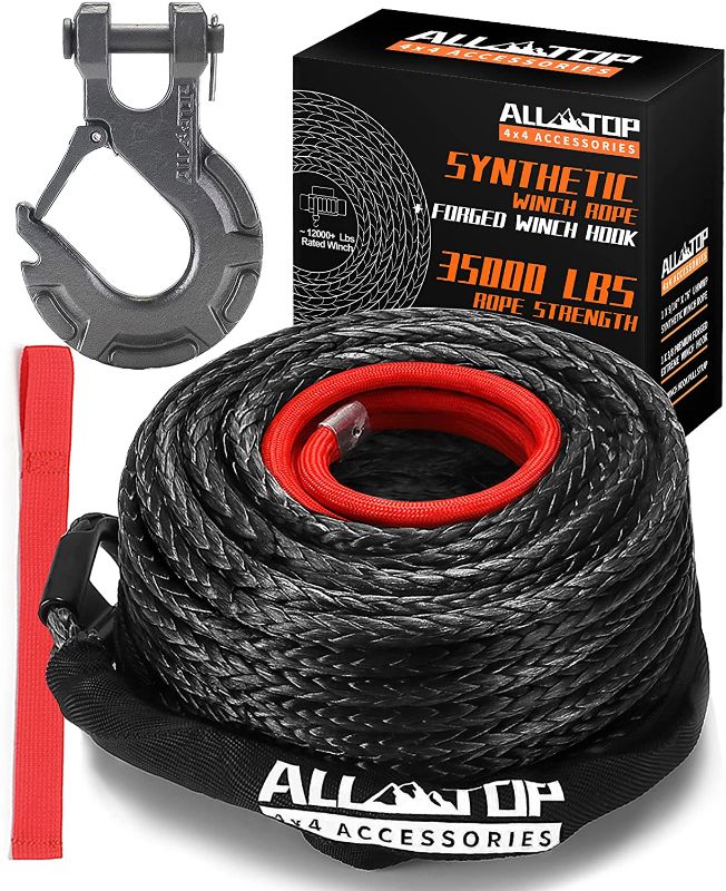 Photo 1 of ALL-TOP Synthetic Winch Rope Cable Kit: 9/16" x 76 ft 35000LBS Winch Line with Protective Sleeve + Forged Winch Hook + Safety Pull Strap go for 4WD Off Road Vehicle Truck SUV Jeep ATV UTV