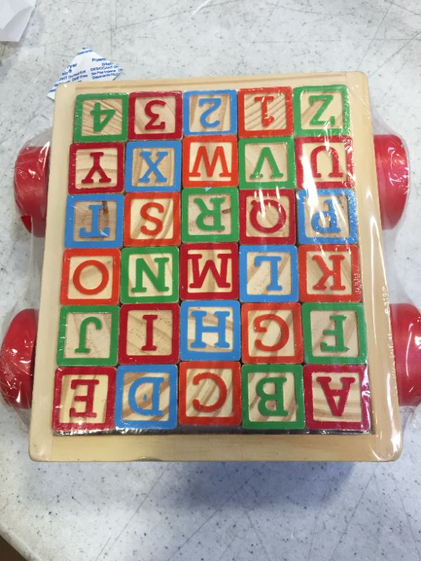 Photo 2 of Oaktown Supply Building Blocks for Toddlers 1-3 Years Old - 30 Large, Stackable, Wooden Baby Blocks with Alphabet and Number Icons on Every Side - Toy Wagon Included?