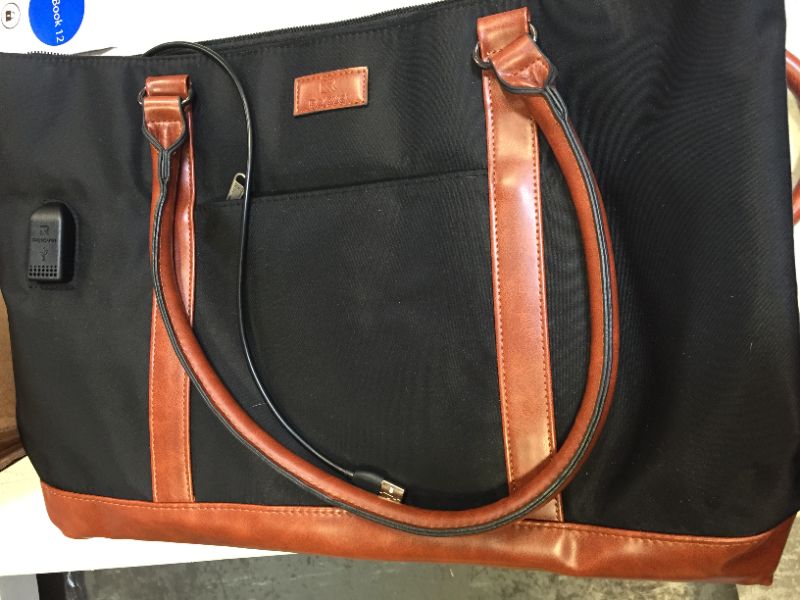 Photo 2 of Laptop Tote Bag for Women, USB Laptop Tote Bag, Teacher Bag, Waterproof Leather Laptop Bag Fit 15.6 Inch Laptop (Black Brown)