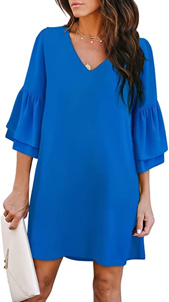 Photo 1 of BELONGSCI Women's Dress Sweet & Cute V-Neck Bell Sleeve Shift Dress Mini Dress
SIZE XL