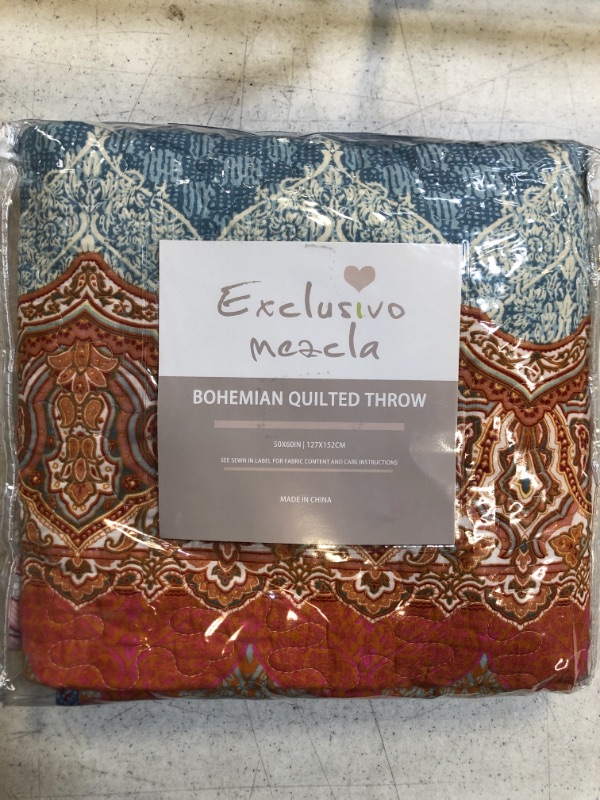 Photo 4 of Exclusivo Mezcla Cotton Boho Stripe Quilted Throw Blanket, Luxury Reversible Quilt Blanket, 50X60 Inch, Machine Washable and Dryable
