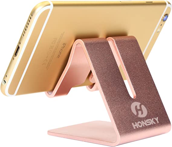 Photo 2 of Honsky Solid Portable Universal Aluminum Desktop Desk Stand Hands Free Mobile Smart Cell Phone Holder Tablet Display Stand, Rose Gold
