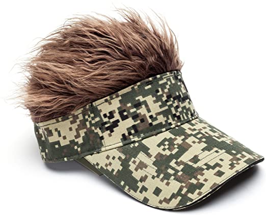 Photo 1 of DZIMKZR Men's Novelty Spiked Hair Visor Sun Funny Golf Cap Fake Wig Peaked Adjustable Baseball Hat
