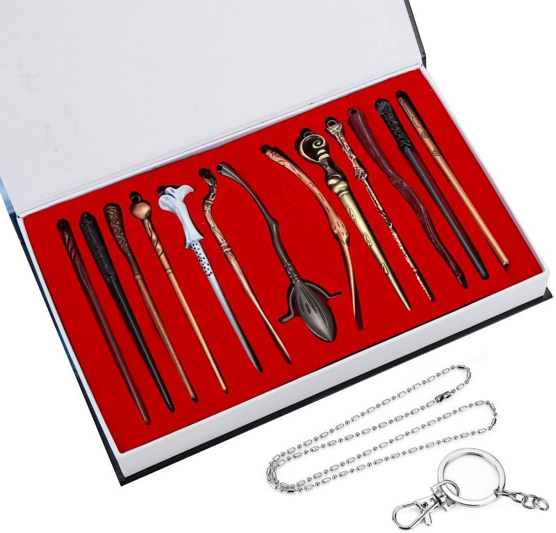 Photo 1 of endtry 13 Pieces Harry Potter Magic Wand Set for Kids Creative Cosplay Magic Wands Stick with Keychain Necklace in Gift Box
