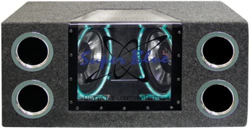 Photo 1 of 1000W Dual Bandpass Speaker System - Car Audio Subwoofer w/ Neon Accent Lighting, Plexi-Glass Front Window w/ 4 Tuned Ports, Silver Polypropylene Cone & Rubber Edge Suspension - Pyramid BNPS102
