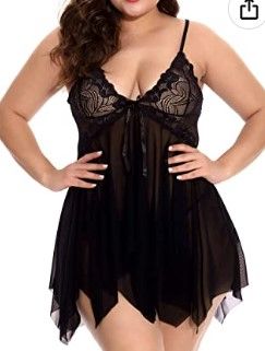 Photo 1 of Kaei&Shi Plus Size Lingerie Set Floral Flowy Lace Sheer Mesh Babydoll Slip SIZE 1XL Vneck Negligees Sexy for Women
