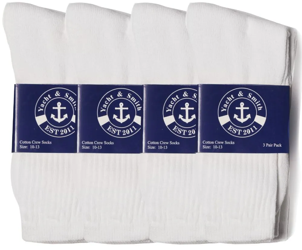 Photo 1 of Yacht & Smith Mens Cotton White Crew Socks, Sock Size 10-13 - Mens Crew Socks 4 PACKS (3 PAIR PER PACK )