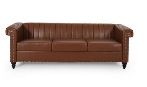 Photo 1 of Drury Contemporary Channel Stitch 3 Seater Sofa with Nailhead Trim - Christopher Knight Home

