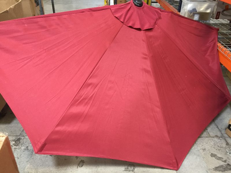 Photo 4 of 9-Foot Treasure Garden (Model 920) Push Button-Tilt Market Umbrella with Bronze Frame and Obravia2 Fabric: Red
