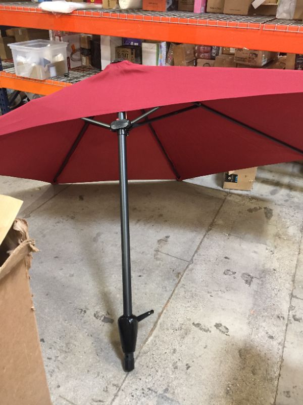 Photo 2 of 9-Foot Treasure Garden (Model 920) Push Button-Tilt Market Umbrella with Bronze Frame and Obravia2 Fabric: Red
