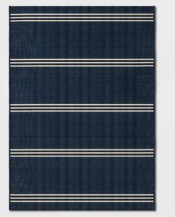 Photo 1 of 5' x 7' Stripe Outdoor Rug Navy - Threshold
