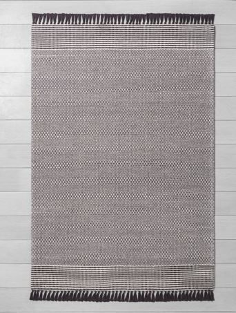 Photo 1 of 5' x 7' Textured Border Stripe Area Rug Railroad Gray - Hearth & Hand with Magno
