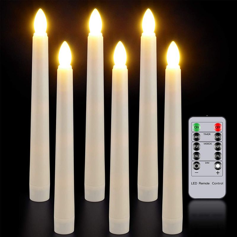 Photo 1 of Flameless Candles with Remote Timer, PChero 7.9" Ivory Battery Operated LED Taper Dripless Floating Flickering Candles for Wedding Thanksgiving Christmas Themed Party Valentines Decorations
