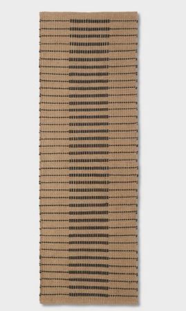 Photo 1 of 2'4"x7' Runner Reseda Hand Woven Striped Jute Cotton Area Rug Black - Threshold
