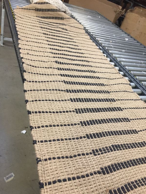 Photo 2 of 2'4"x7' Runner Reseda Hand Woven Striped Jute Cotton Area Rug Black - Threshold
