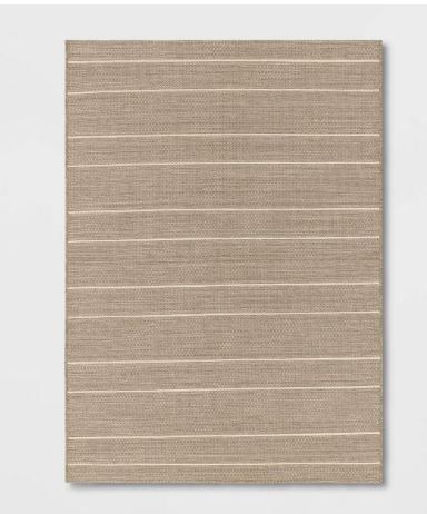 Photo 1 of 5' x 7' Thin Stripe Outdoor Rug Neutral/Ivory - Threshold
