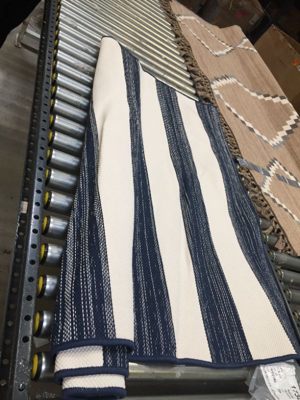 Photo 2 of 4'x6' Outdoor Rug Worn Stripe Navy - Threshold
