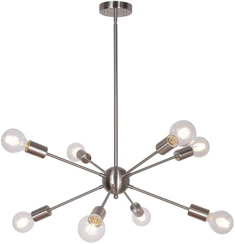 Photo 1 of 8-Light Modern Sputnik Pendant Light Brushed Nickel Mid Century Chandelier Semi Flush Mount Ceiling Light for Foyer Bedroom Dining Room UL Listed by MELUCEE
