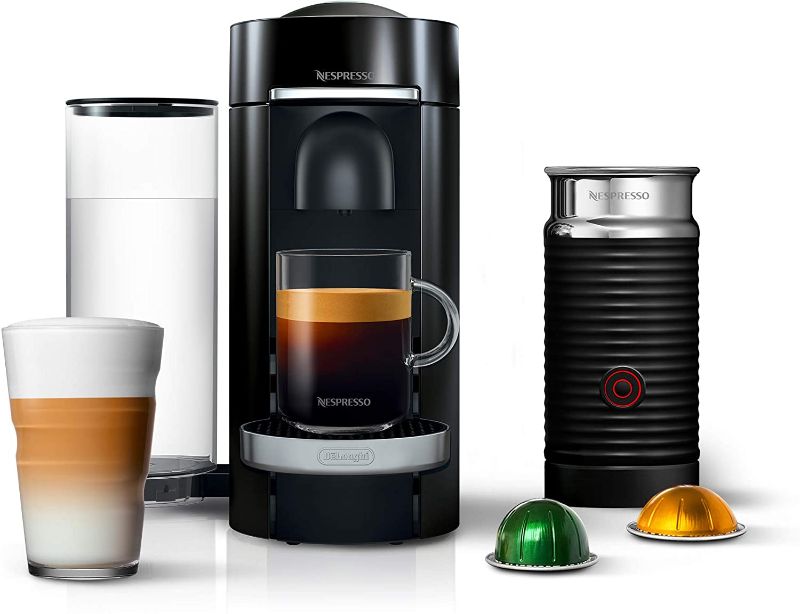 Photo 1 of Nespresso Vertuo Plus Deluxe Coffee and Espresso Maker by De'Longhi, Piano Black with Aeroccino Milk Frother
