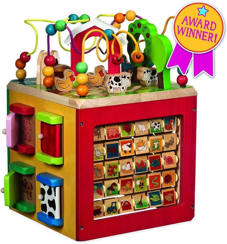 Photo 1 of Battat – Wooden Activity Cube – Discover Farm Animals Activity Center for Kids 1 year +, Standard
