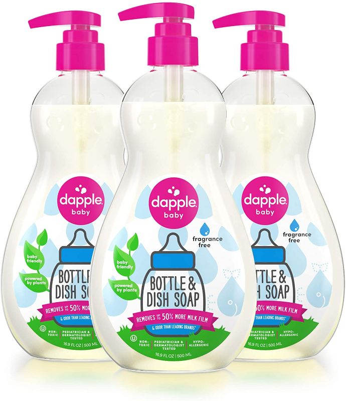 Photo 1 of Dapple Baby, Bottle and Dish Soap Dish Liquid Plant Based Hypoallergenic 1 Pump Included, Packaging May Vary, Fragrance Free, 50.7 Fl Oz, (Pack of 3)
