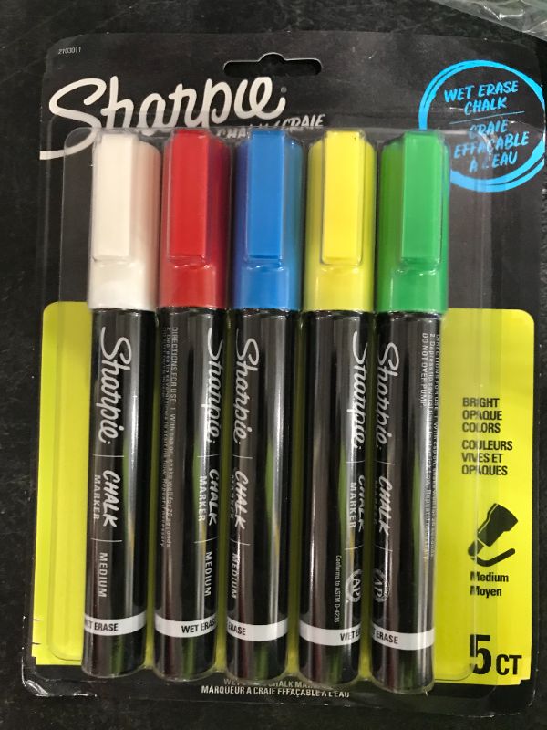 Photo 2 of Sharpie Wet-Erase Chalk Marker, Medium Bullet Tip, Assorted, 5/Pack