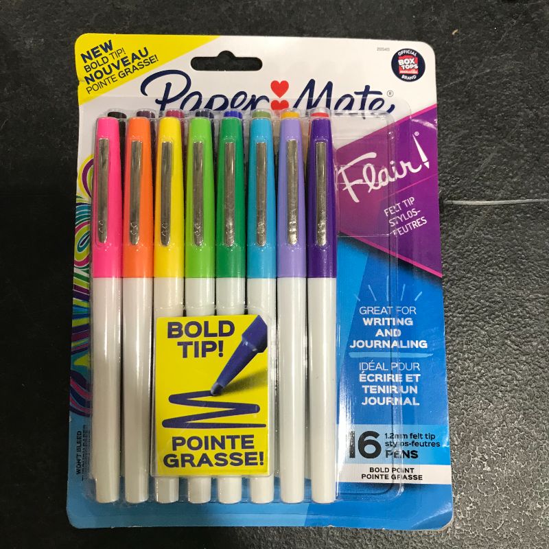 Photo 2 of Paper Mate Flair Felt Tip Pens, Bold Tip (1.2 mm), Assorted Colors, 16 Count
